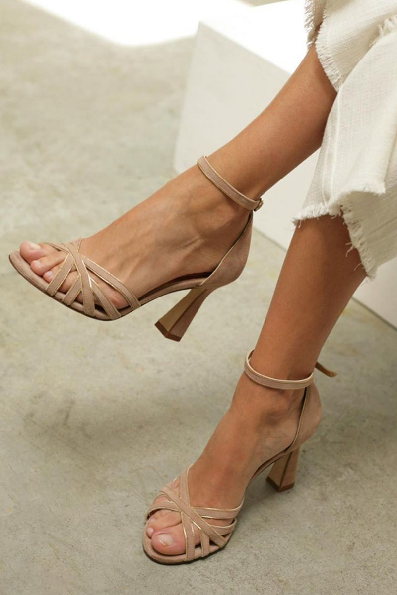 Women's Patchwork Peep-Toe High Heels for Summer in Brown