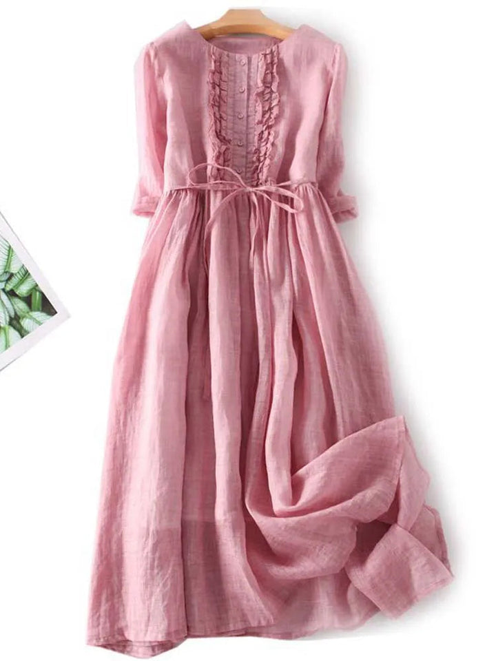 Women's Pleated Linen Dress for Summer in Pink