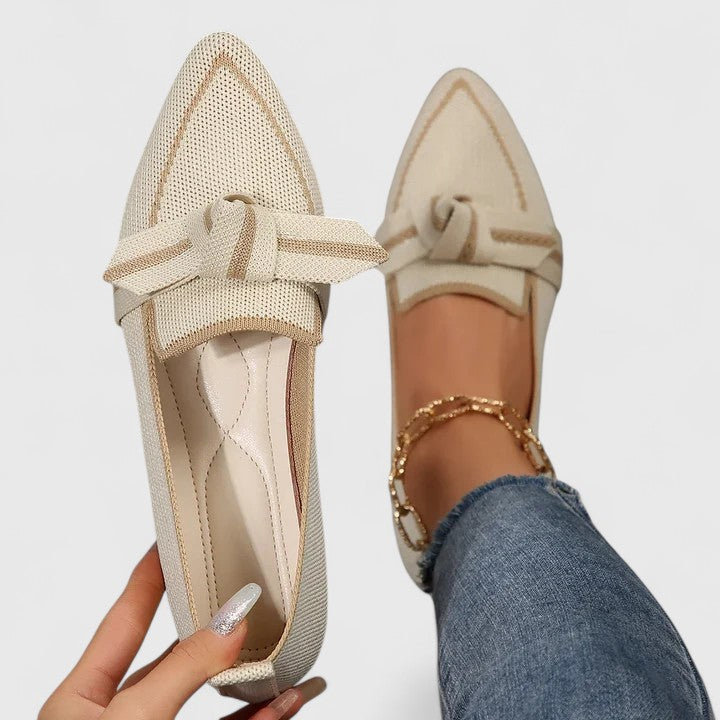 Women's Pointed Loafer with Knot Detail in Beige