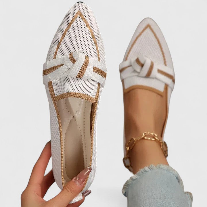 Women's Pointed Loafer with Knot Detail in White