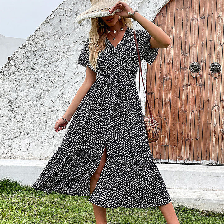 Women's Polka Dot Maxi Dress for Summer in Black