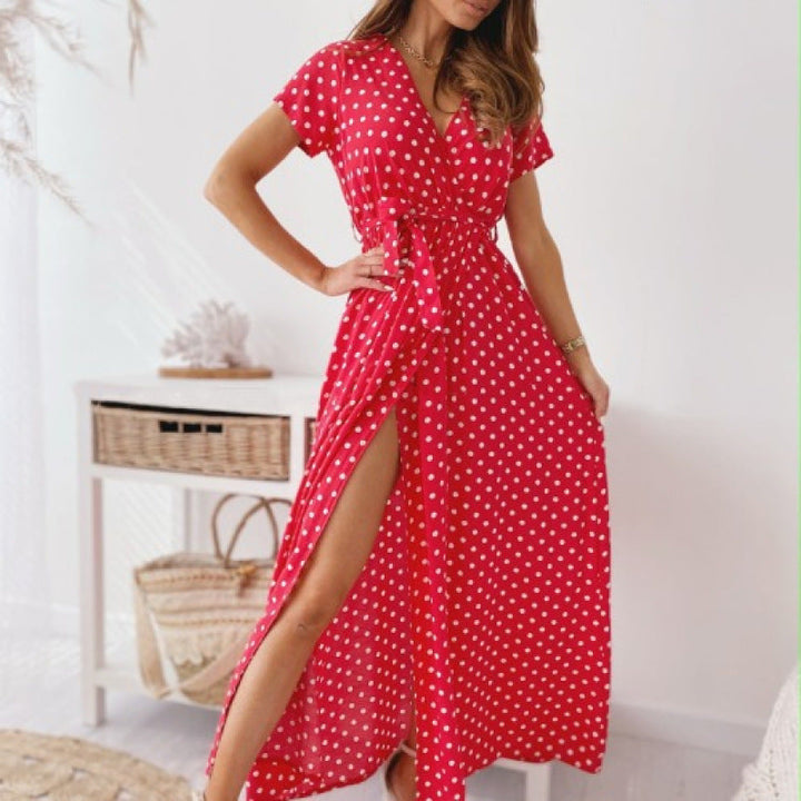 Women's Polka Dot Maxi Dress for Summer in Red