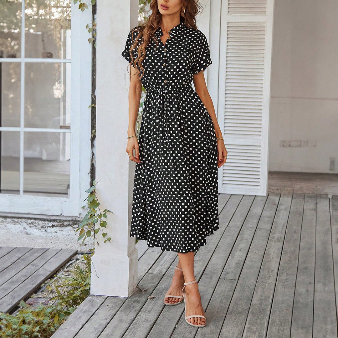 Women's Polka Dot Midi Dress for Summer in Black