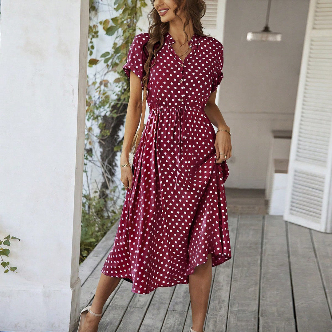 Women's Polka Dot Midi Dress for Summer in Burgundy