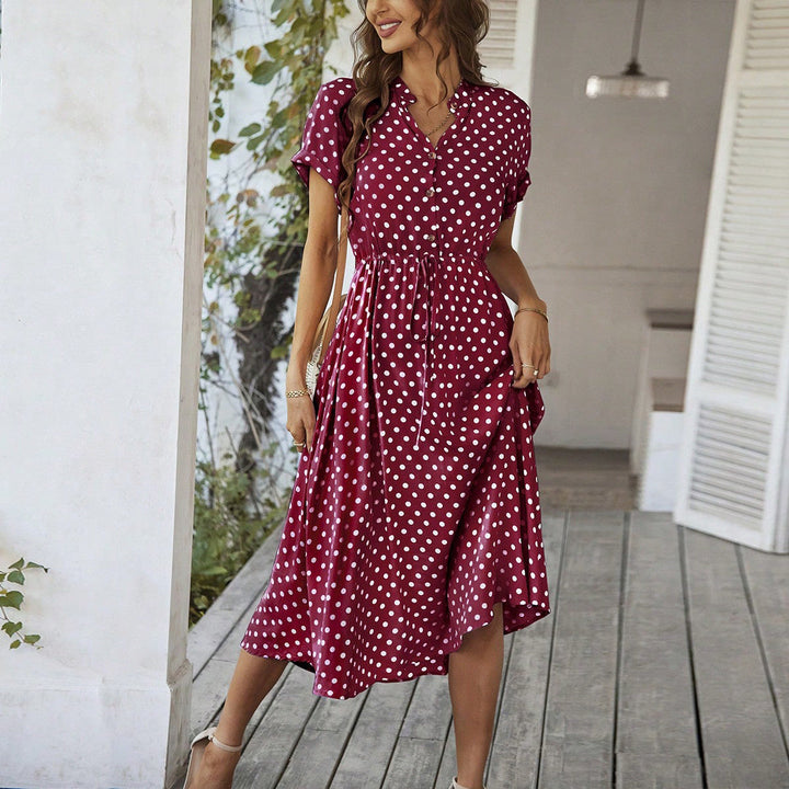 Women's Polka Dot Midi Dress for Summer in Burgundy