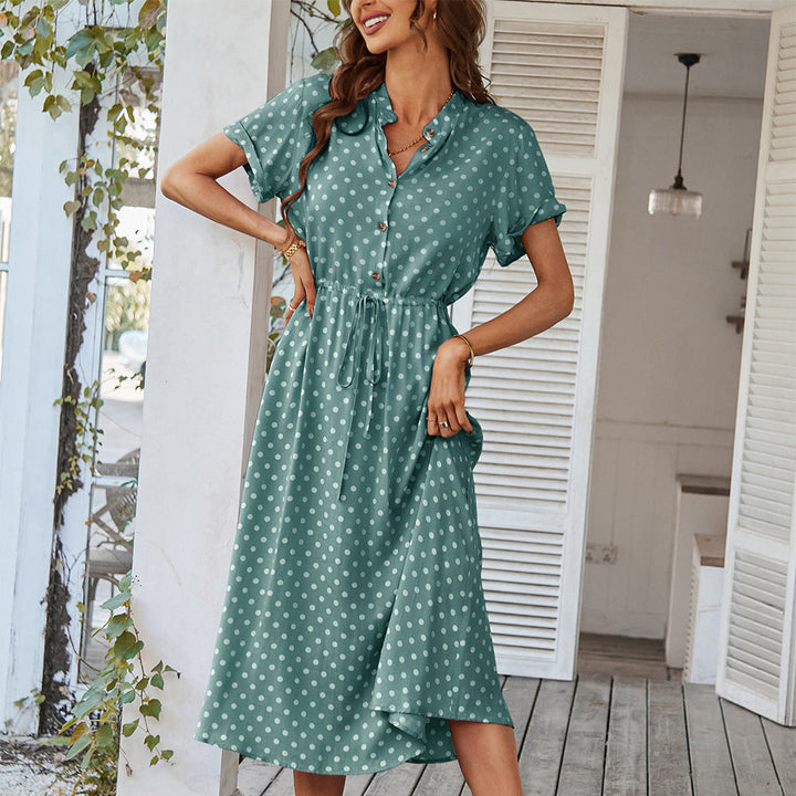 Women's Polka Dot Midi Dress for Summer in Dark Green