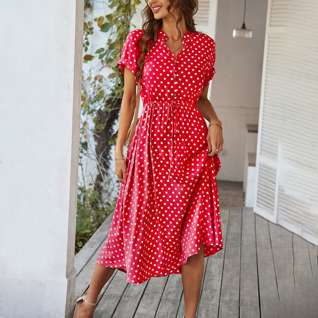 Women's Polka Dot Midi Dress for Summer in Red
