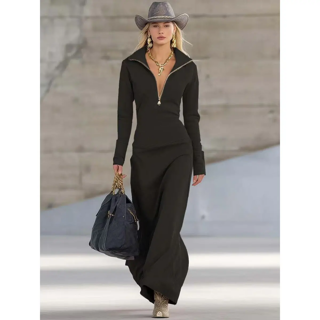 Women's Polyester Maxi Evening Dress in Black