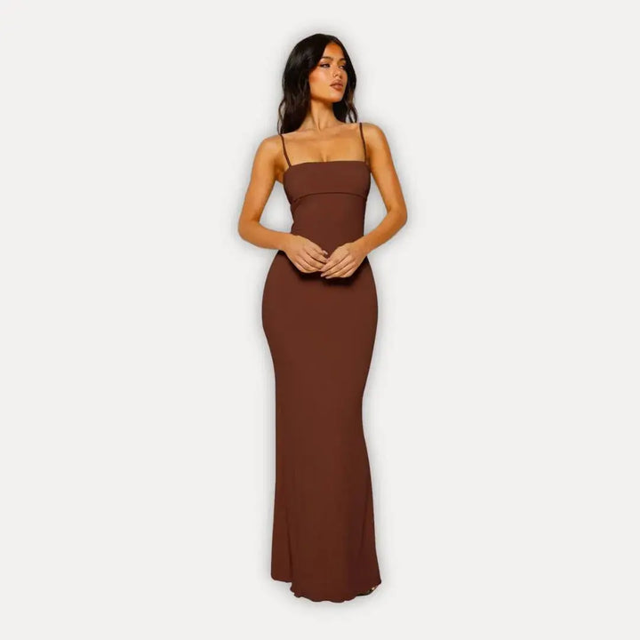 Women's Race Day Maxi Dress with Open Back in Brown