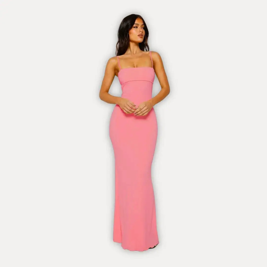Women's Race Day Maxi Dress with Open Back in Pink