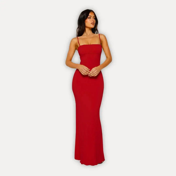 Women's Race Day Maxi Dress with Open Back in Red