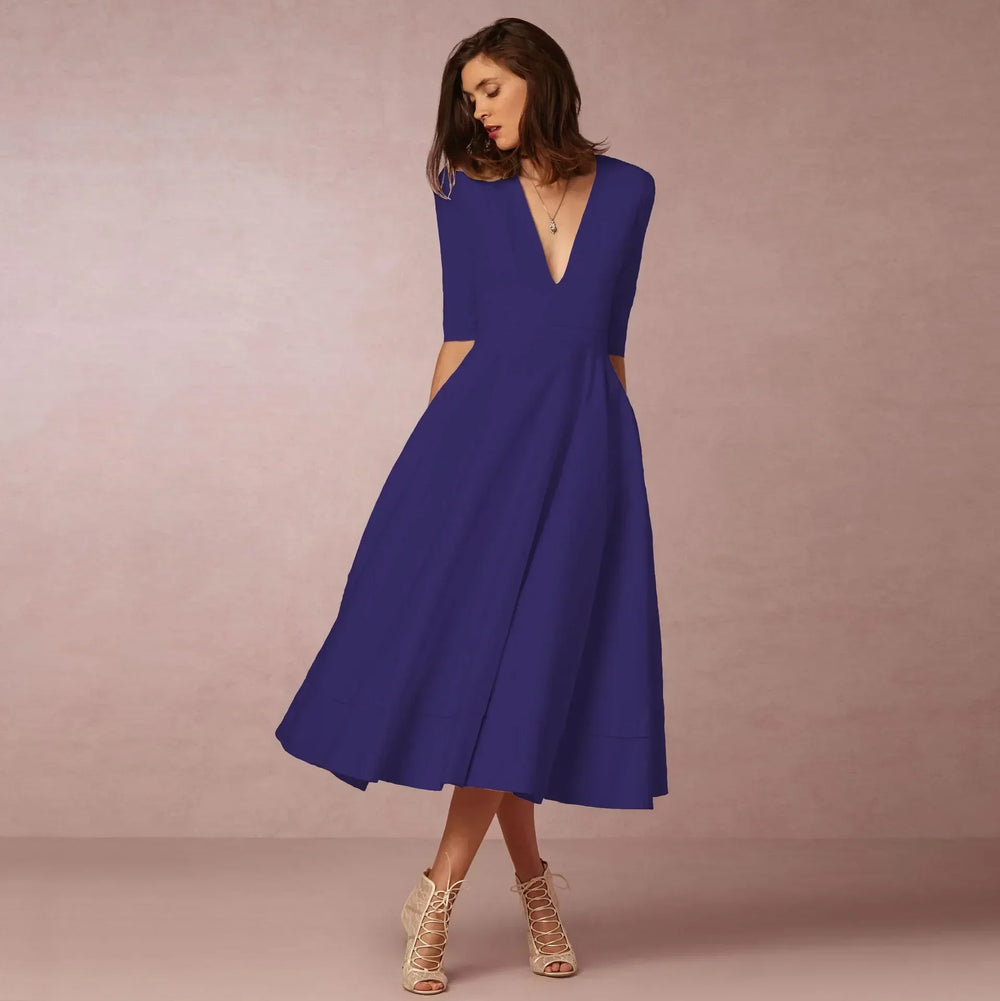Women's Refined Evening Dress Midi in Navy