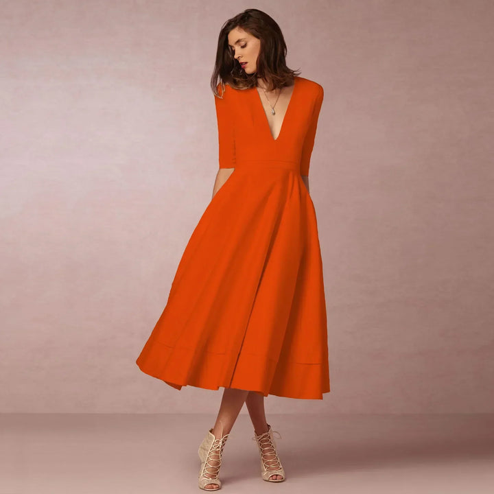 Women's Refined Evening Dress Midi in Orange