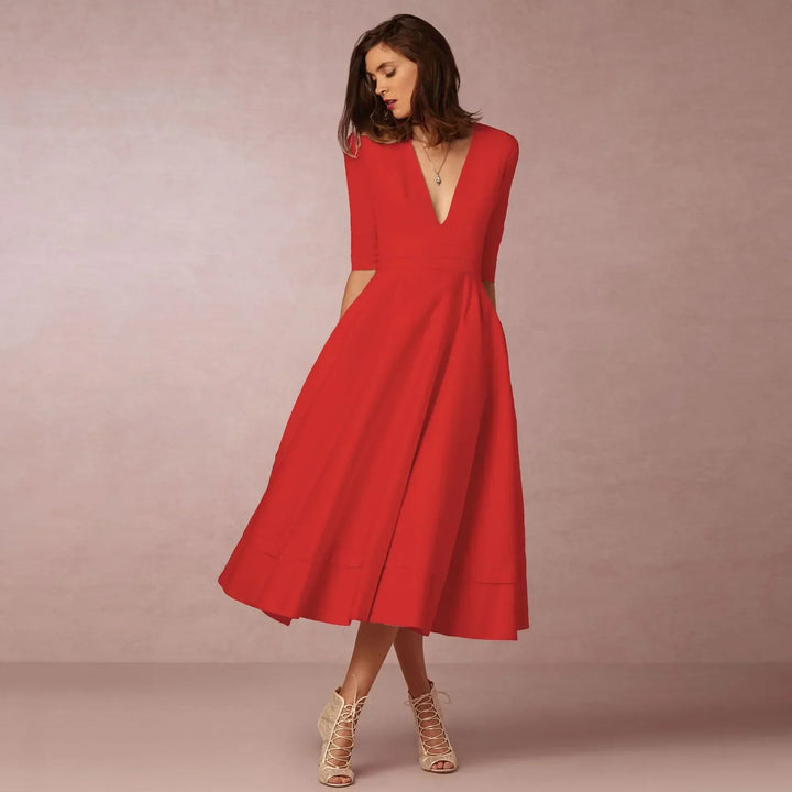 Women's Refined Evening Dress Midi in Red