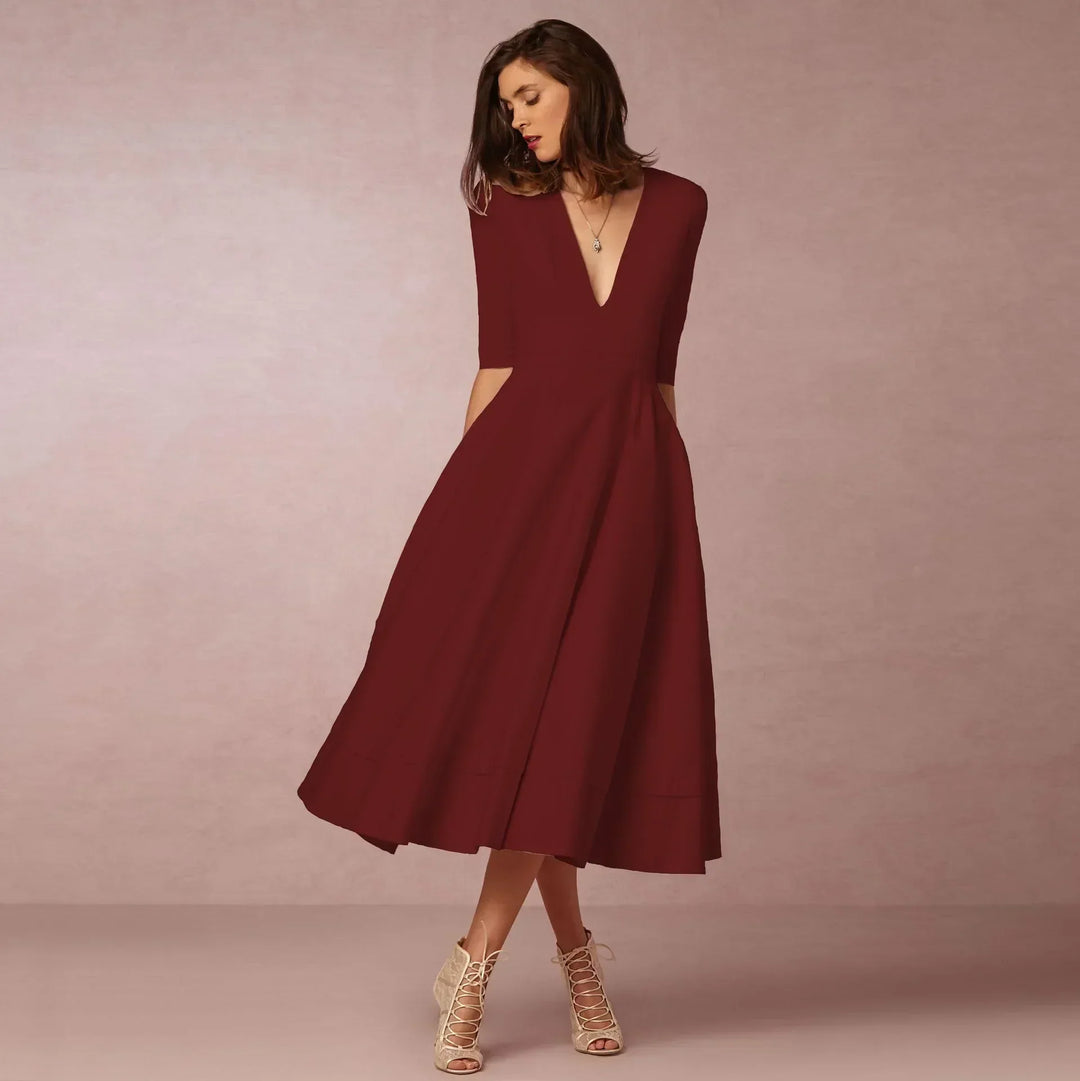 Women's Refined Evening Dress Midi in Rotwein
