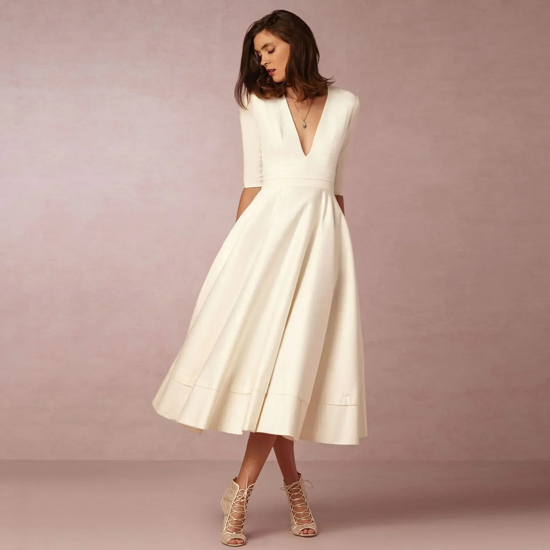 Women's Refined Evening Dress Midi in White