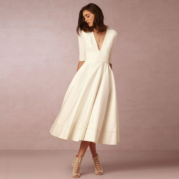 Women's Refined Evening Dress Midi in White