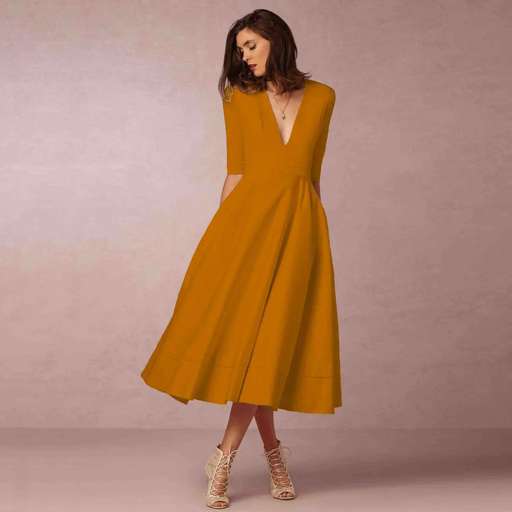 Women's Refined Evening Dress Midi in Yellow