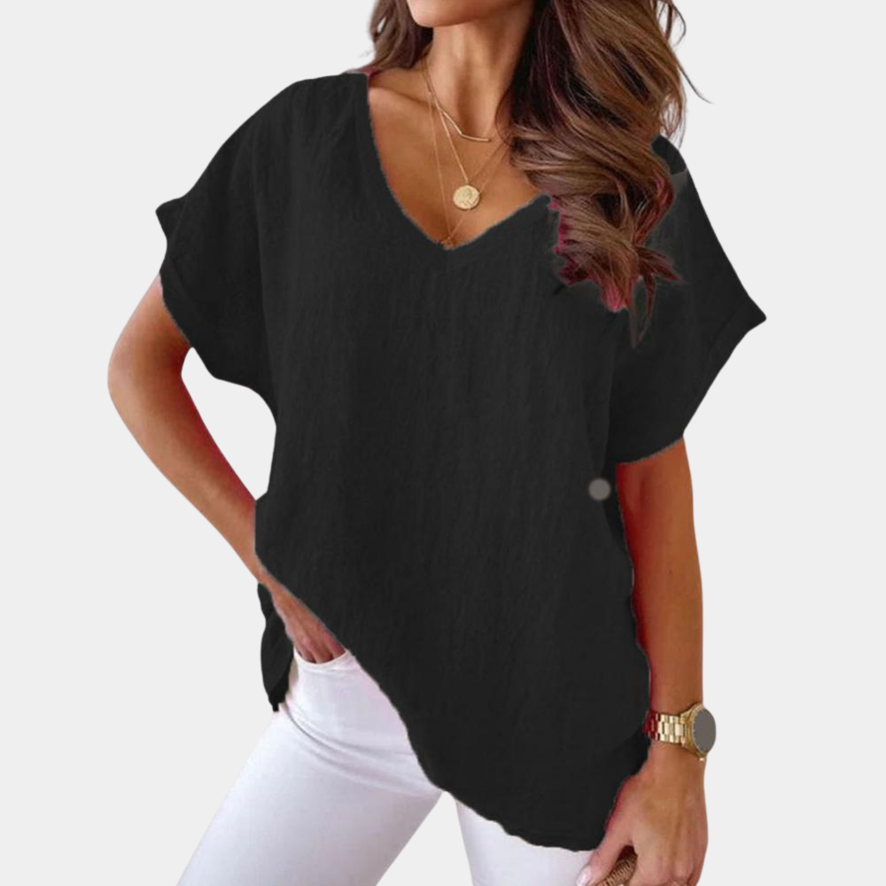 Women's Relaxed Linen Blouse for Summer in Black