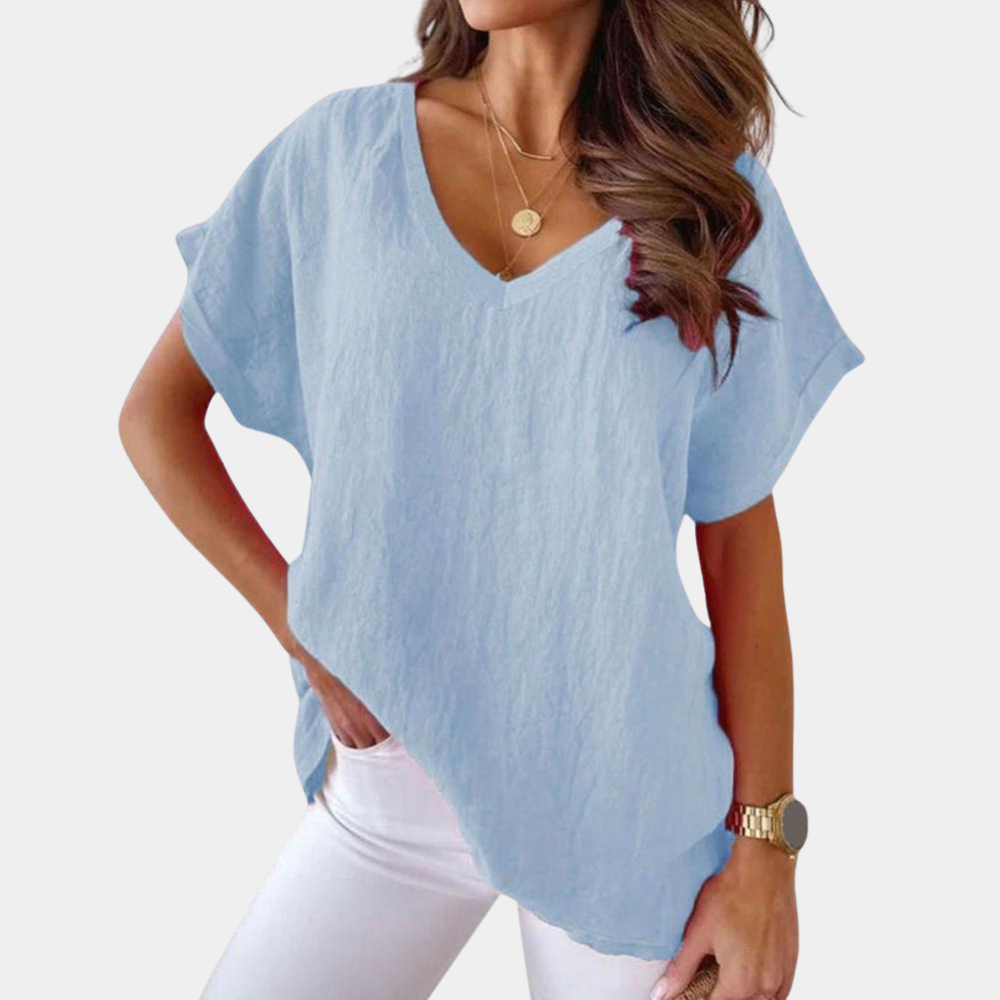 Women's Relaxed Linen Blouse for Summer in Blue