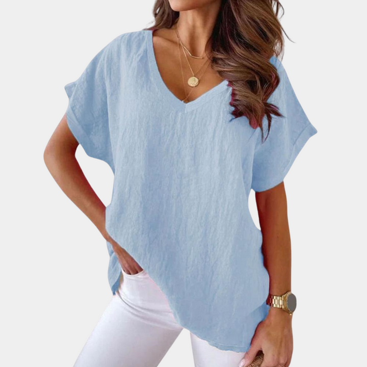 Women's Relaxed Linen Blouse for Summer in Blue