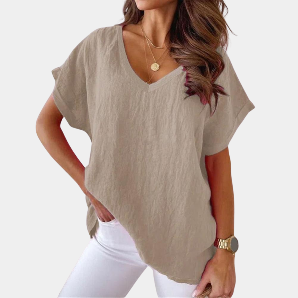Women's Relaxed Linen Blouse for Summer in Khaki 1
