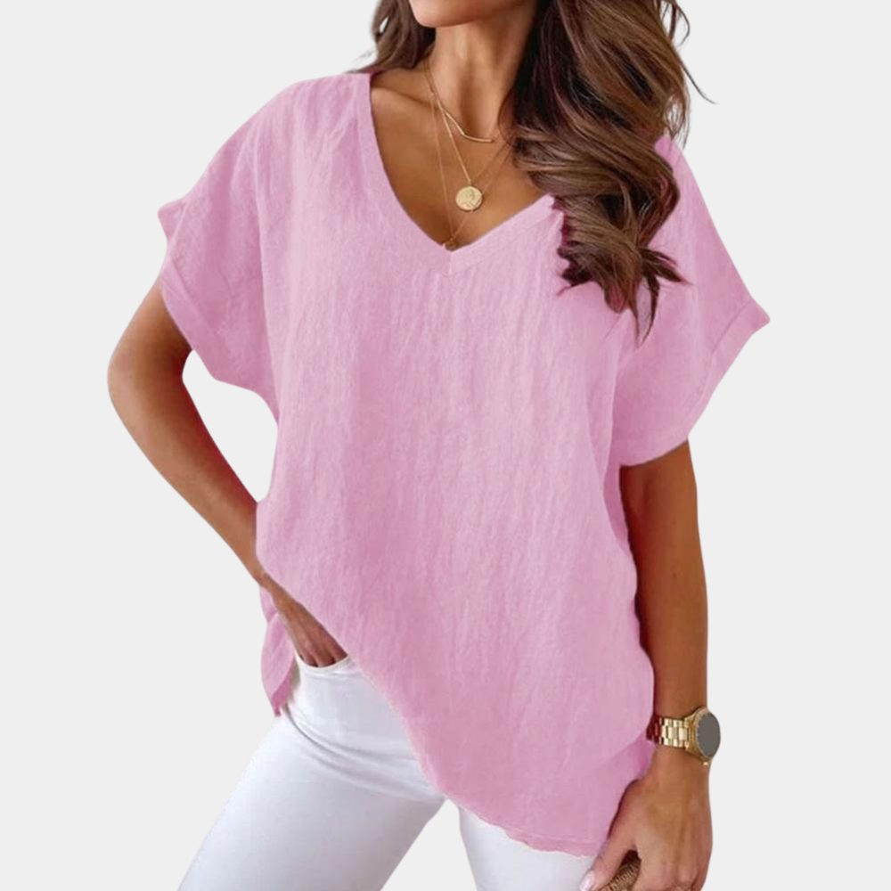 Women's Relaxed Linen Blouse for Summer in Light Pink