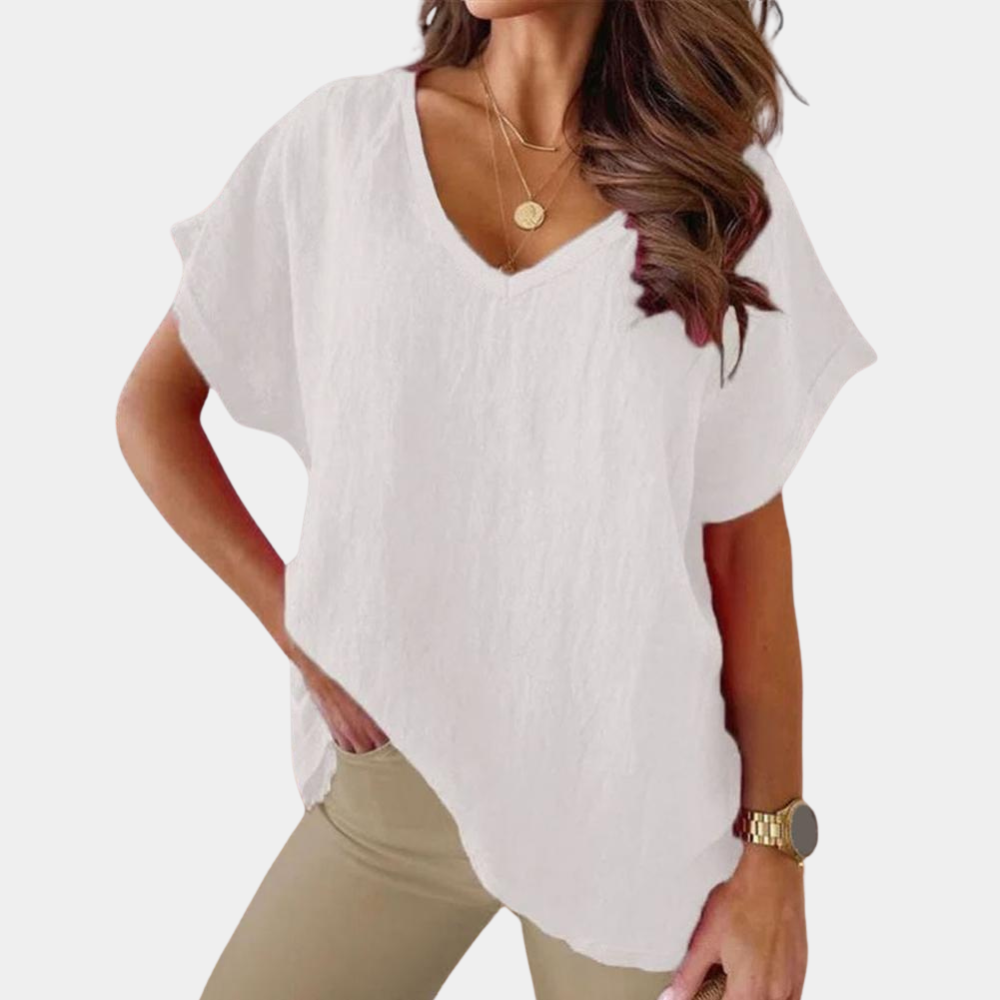 Women's Relaxed Linen Blouse for Summer in White