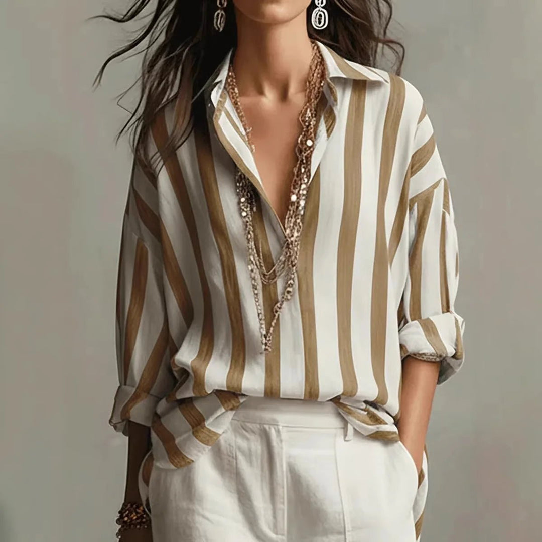 Women's Relaxed Linen Longsleeve Blouse in Brown