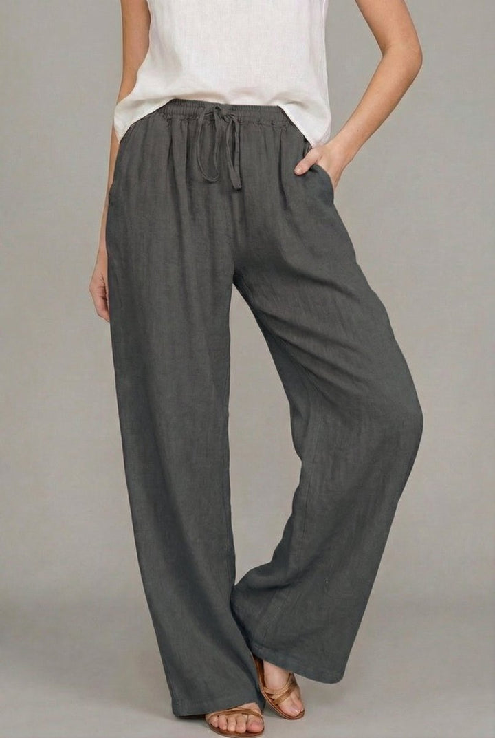 Women's Relaxed Linen Pants Adjustable Drawstring in Dark Grey