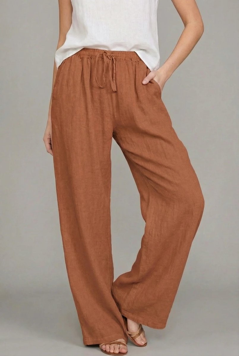 Women's Relaxed Linen Pants Adjustable Drawstring in Orange