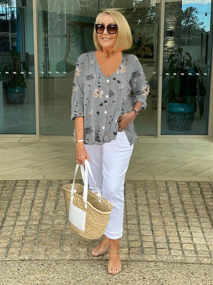 Women's Relaxed V-Neck Blouse in Grey