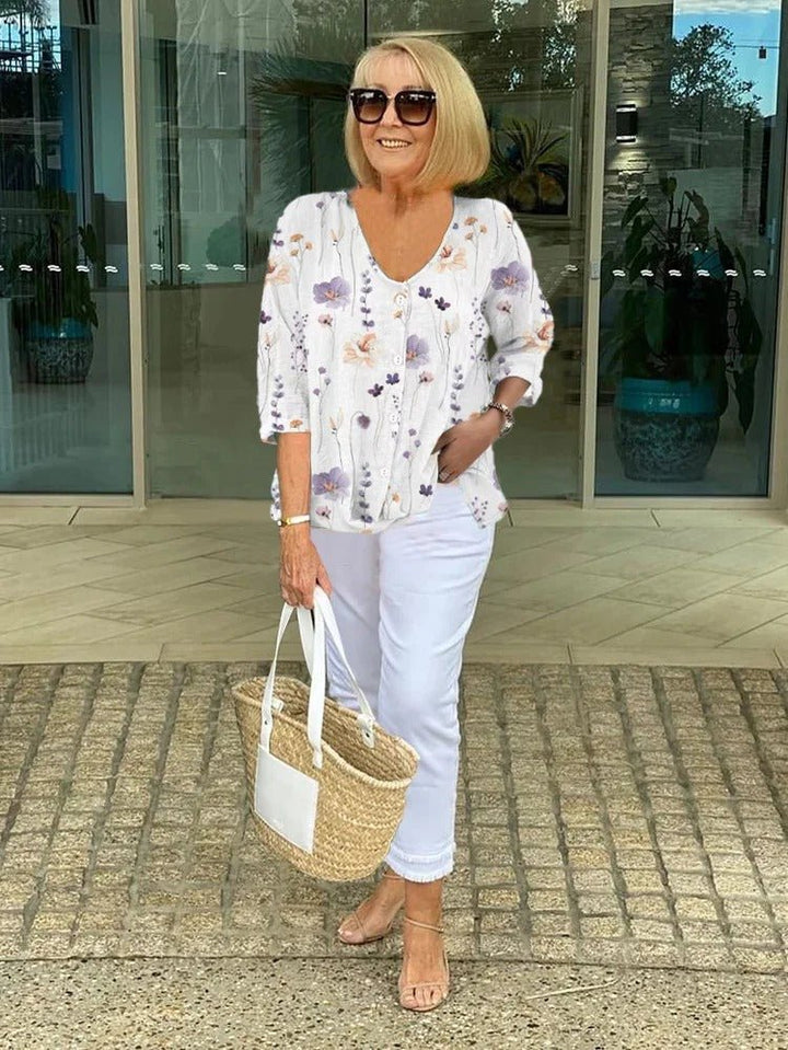 Women's Relaxed V-Neck Blouse in White