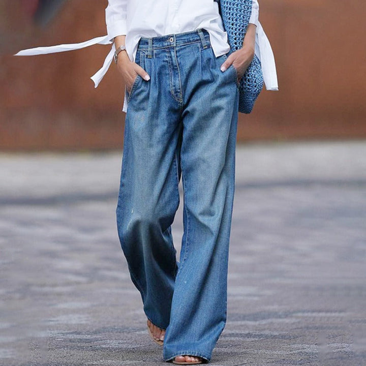 Women's Retro High-Waisted Wide-Leg Jeans in Blue 2