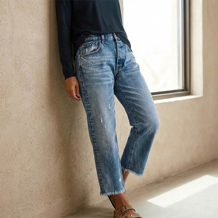 Women's Retro Short Straight Jeans (3)