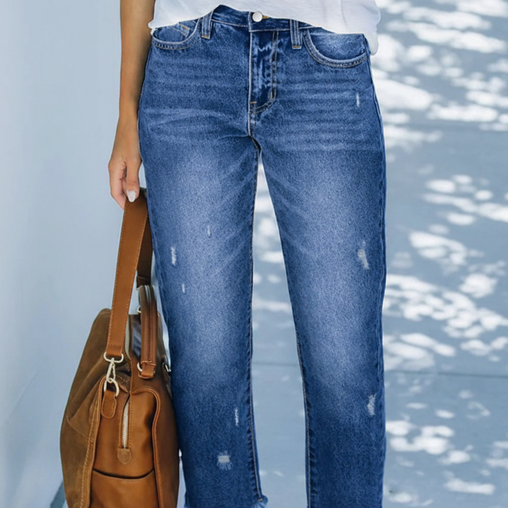 Women's Retro Short Straight Jeans in Dark Blue