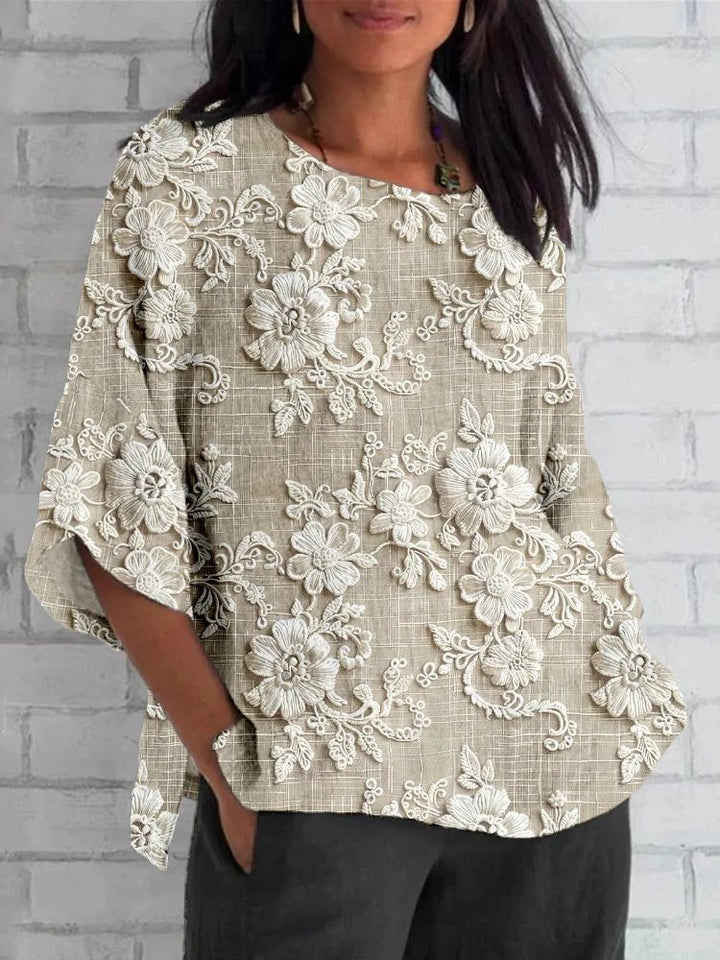 Women's Romantic Vintage Blouse in Khaki