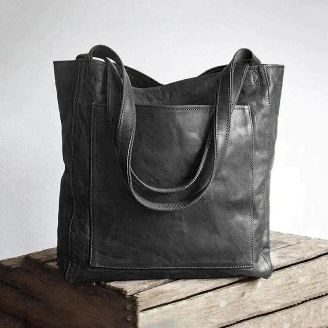 Women's Roomy Structured Leather Shoulder Bag in Black