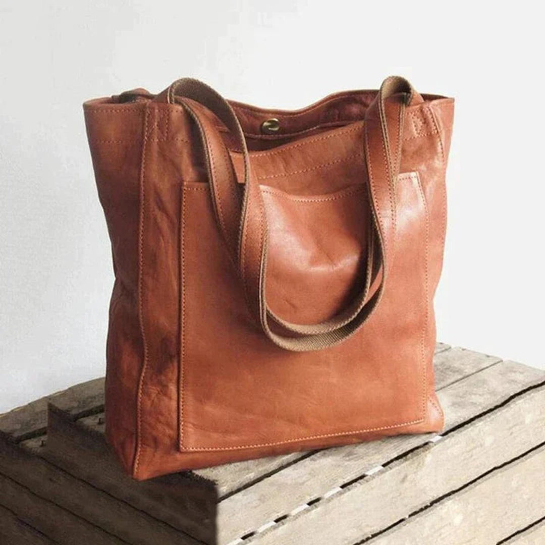 Women's Roomy Structured Leather Shoulder Bag in Brown