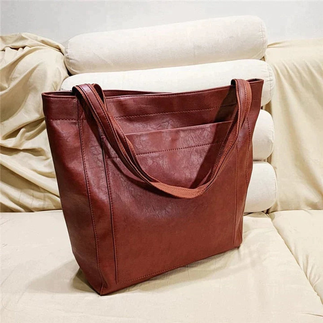 Women's Roomy Structured Leather Shoulder Bag in Red