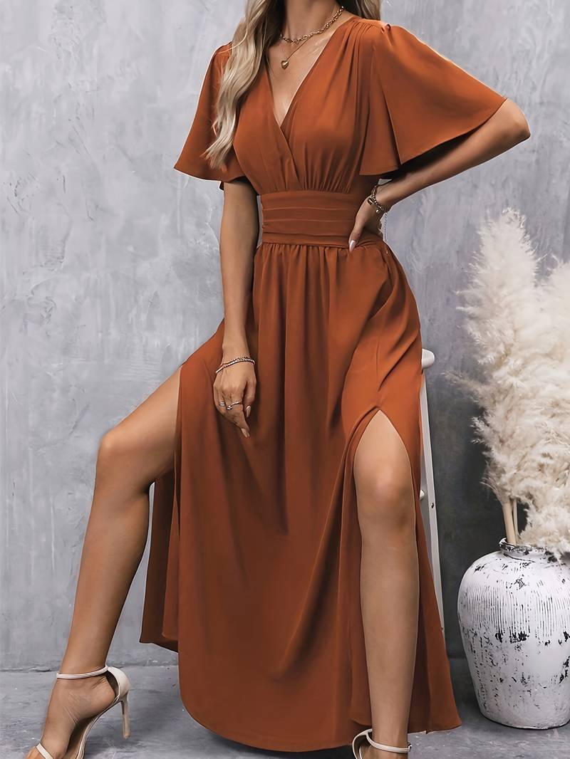 Women's Ruched Collar Wedding Guest Dress (2)