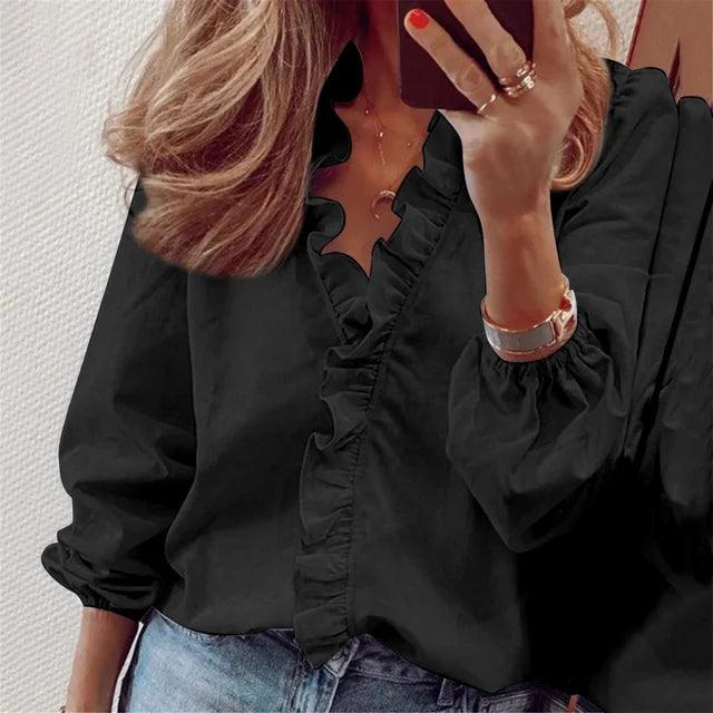 Women's Ruffled Blouse for Summer Days in Black