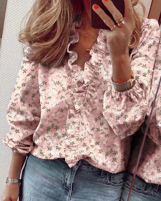 Women's Ruffled Blouse for Summer Days in Pink