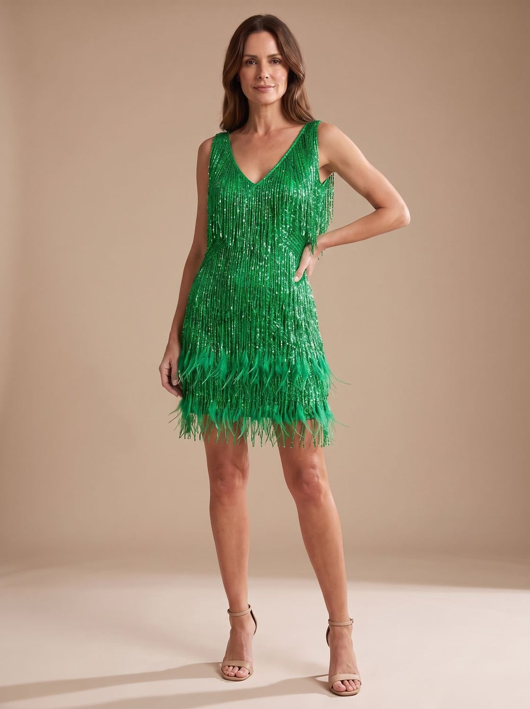 Women's Sequin-Fringe Mini Cocktail Dress in Green
