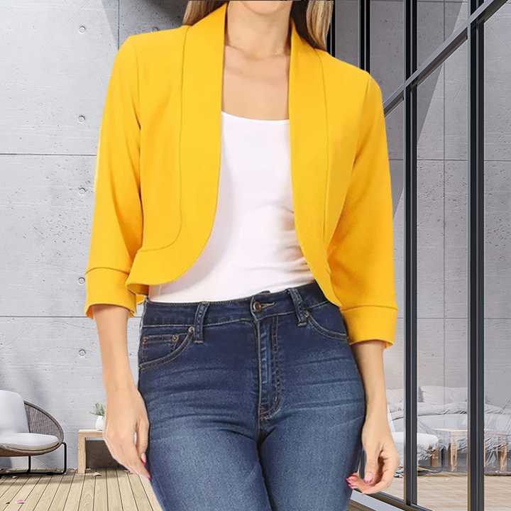 Women's Short Tailored Blazer for Work in Yellow