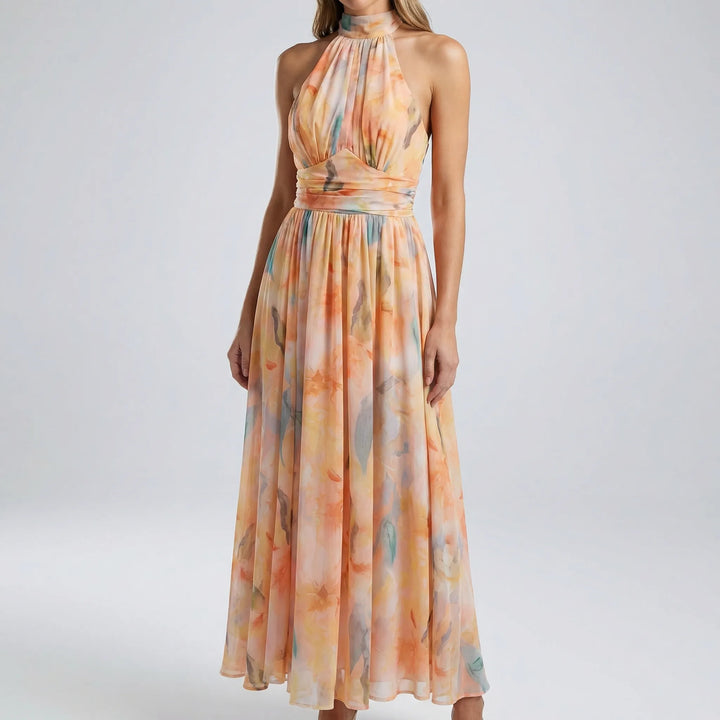 Women's Sleeveless Halter A-Line Midi Dress (2)