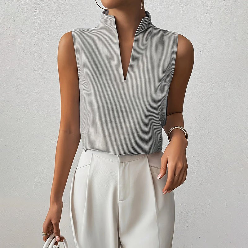 Women's Sleeveless Striped Blouse for Work in Grey
