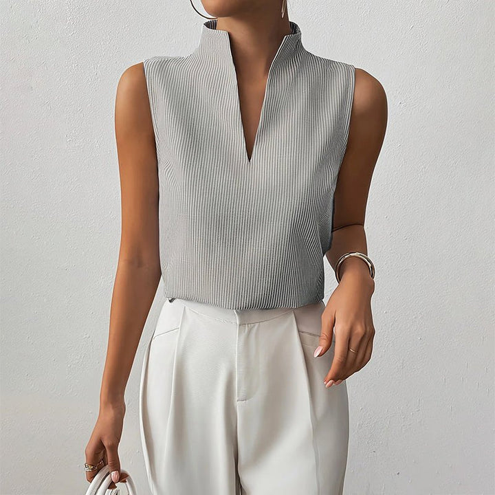 Women's Sleeveless Striped Blouse for Work in Grey
