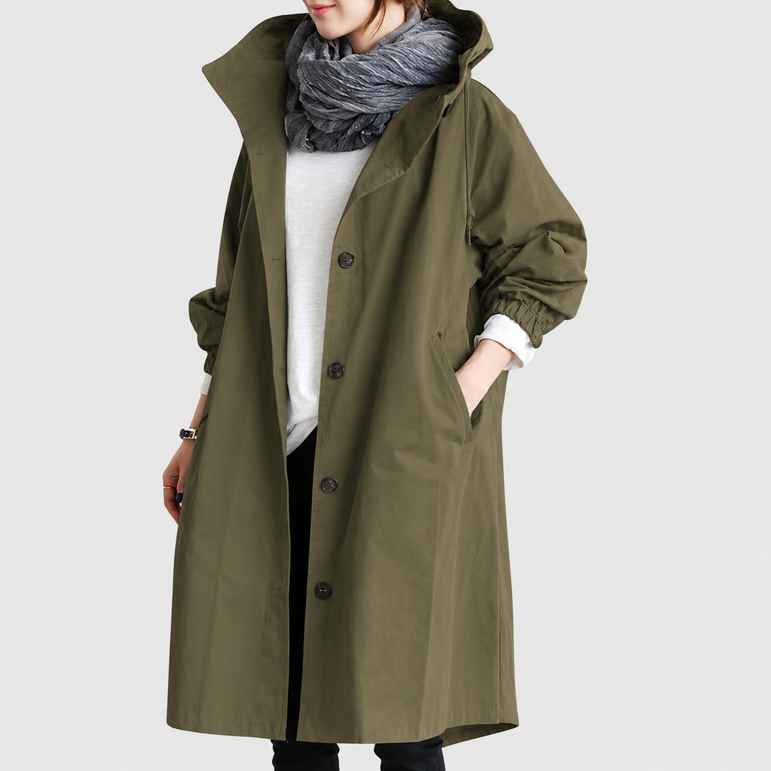 Women's Slim Lightweight Waterproof Trenchcoat in Armeegrün