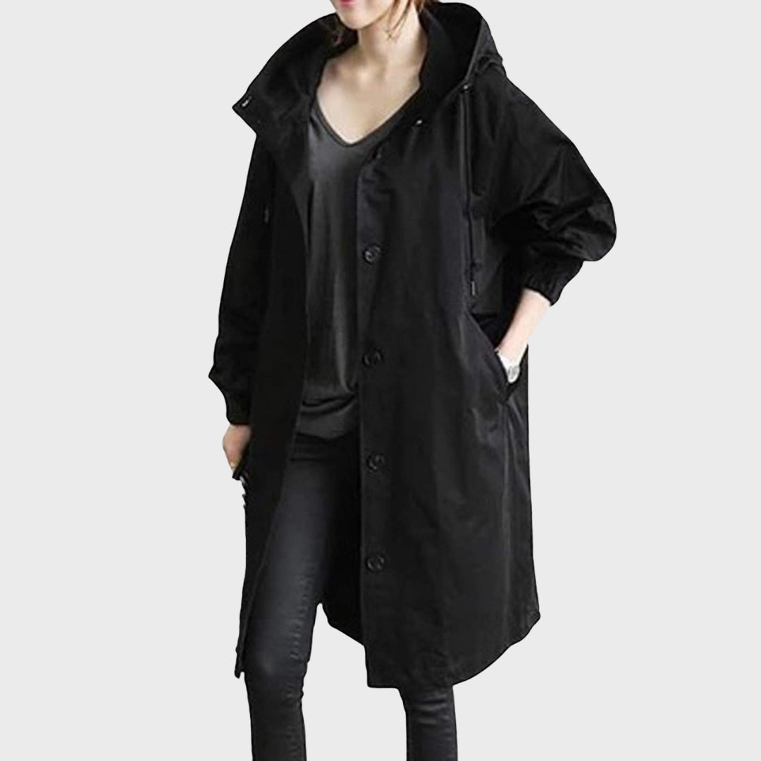 Women's Slim Lightweight Waterproof Trenchcoat in Black